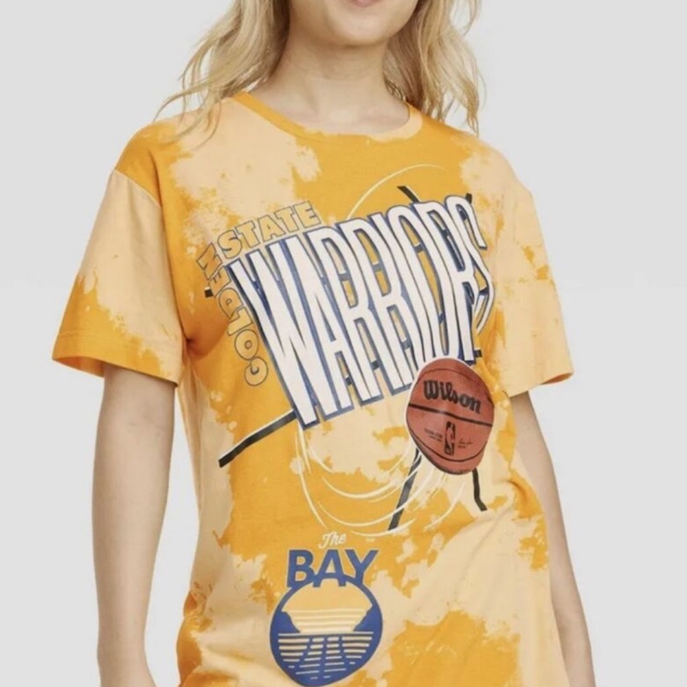 NBA Golden State Warriors Bleached Style T Shirt Yellow Size Medium
